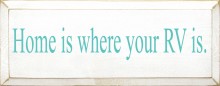 Shown in Old Cottage White with Aqua lettering