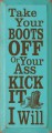 Shonw in Old Aqua with Brown Lettering